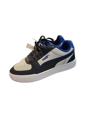 PUMA Kids Boys Classic  Low-Top Sneakers in White, Black & Royal Blue Size 5